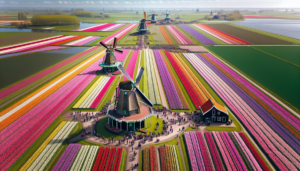 Výlet do Holandska: Tulipánové polia a veterné mlyny zhora
